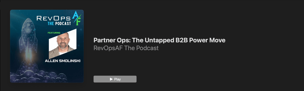 Podcast cover for RevOpsAF featuring a space-themed illustration and the title “Partner Ops: The Untapped B2B Power Move.