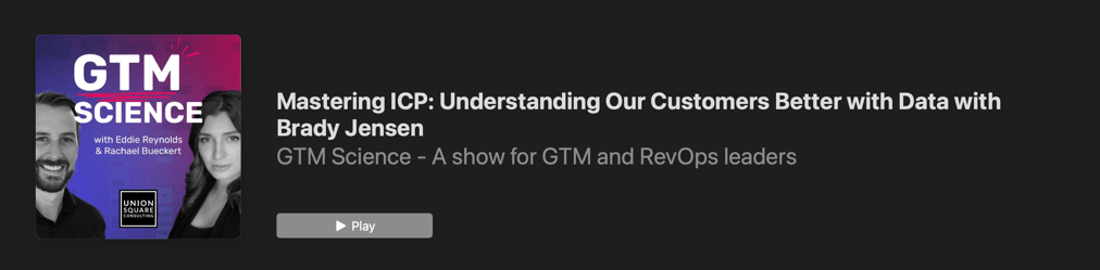Artwork for GTM Science showing the hosts and a discussion on refining ICPs using data-driven insights.